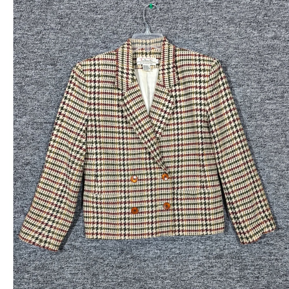 Talbots Petite Vintage Silk Wool Blend Houndstooth Blazer Jacket Multi Color 4P